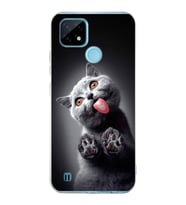 PrintiFy Realme C21  ile Uyumlu 1mm Slim Fit Kedi 2 050c Baskılı Şeffaf  Kılıf