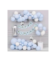 Macaron Mavi Gri Beyaz 1 Yaş Zincir Balon Set
