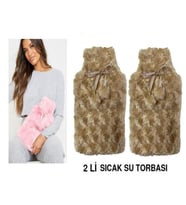 SICAK SU TORBASI 2 ADET,PONPONLU TERMOFOR PELUŞ BEJ  28x17CM 750ml