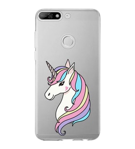Huawei Y7 2018 Uyumlu Kapak Unicorn Tasarımlı Şeffaf Silikon Kılıf