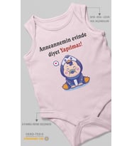 Anneannemin Evinde Diyet Yapılmaz! Baskılı Bebek Zıbını – Çıtçıtlı Body  %100 Pamuk Sıfır Kol (Bebek Pembesi)