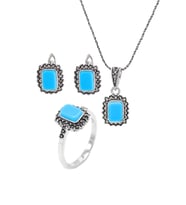 Firuze ve Markazit Taşlı 925 Ayar Gümüş Üçlü Set 201021926