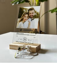 Kişiye Özel Fotoğraflı Spotify Şarkı Barkodlu Masaüstü Plak Fotoğraf Çerçevesi Ve Anahtarlık