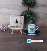 İnşaat Mühendisi Fotoğraflı Dekoratif Taş, Ahşap Altlıklı Türk Kahvesi Fincanı Hediye (Model 7)