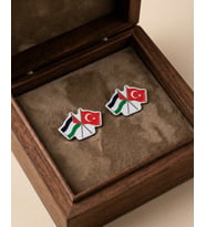 2'LU Türkiye Ve Filistin Bayarkları Simgesi Beyaz Arkapaneli Renkli Unisex Yaka Rozeti  A300017-02