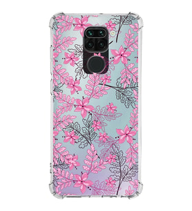 Xiaomi Redmi Note 9 Köşe Korumalı Antişok Kapak Floral Pembe Tasarımlı Şeffaf Silikon Kılıf