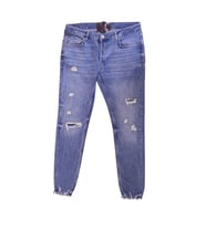 Erkek Yırtık Detaylı Mavi Denim Pantolon