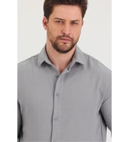 Erkek Slim Fit Dar Kalıp Uzun Kol Pamuklu Keten Efekt Gömlek