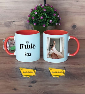 Bride Kupa Bardak Turuncu Fotoğraflı Gelin Hediyesi