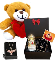 Zümdürü Anka Kuşu Kolyeli Fotoğraflı Premium Set - Sevimli Kalpli Peluş Ayıcıklı (Model 1)