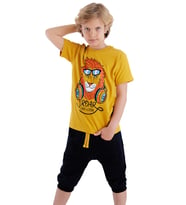Arslan Erkek Çocuk T-shirt Kapri Şort Takım (Hardal)