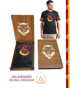 Galatasaray Orijinal 5 Yıldız Siyah T-shırt Hediyelik Ahşap Kutulu