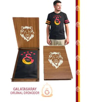 Galatasaray Orijinal 5 Yıldız Siyah T-shırt Hediyelik Ahşap Kutulu