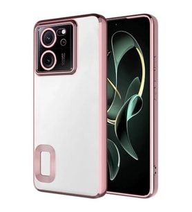 Coverzone Xiaomi Mi 13T ile uyumlu K?l?f Kamera Korumal? Logo G�steren Parlak renk kenar �izgileri ile ??k bir tasar?m Colored Z-Omega Kapak Rosegold