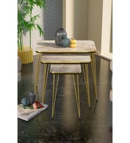 Metal Ayaklı Mermer Desenli 3'lü Zigon Sehpa Seti 37x60 cm Minimalist Tasarım