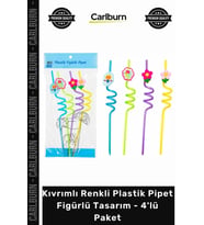 #Pipet Eğlenceli Dayanıklı Parti Kıvrımlı Renkli Plastik Pipet Figürlü Tasarım 4'lü Paket