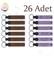 A Kahve & Mor Menekşe, Türkçe Öğretmeninden Karne Anısı, 26’lı Set, İsim Yazılabilen Deri Anahtarlık
