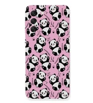 Samsung Galaxy S21 FE Uyumlu Lansman Kılıf Panda Tasarımlı İçi Kadife Kapak-Neon Pembe (Şeffaf)