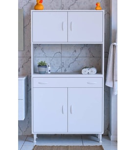 Eliusta Nordi 4 Kapak 2 Raflı Beyaz Dolap 95x173x32,5 cm Çekmeceli Çok Amaçlı Banyo/Mutfak Dolabı