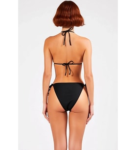 Kadın Bikini Takımı Üçgen Kap Balensiz Düz Desen Örme Raşel Kumaş Düşük Bel Brazilian Bağlamalı