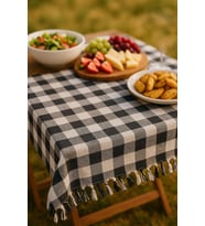 Rakip 150x150 Cm Kareli Yer Sofra Bezi Piknik Masa Örtüsü Saçaklı Siyah