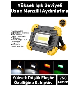 Premium 3 Mod Su Geçirmez 180 Derece Dönebilen 4400 Lityhum Pil 750 Lümen Powerbank Şarjlı Işıldak