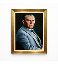 Tablore Atatürk Portresi Kanvas Tablo - Mavi Takım Elbiseli Karizmatik Atatürk Görseli - Altın Varaklı Lüks Çerçeve