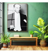 Altın Renk Metal Çerçeveli Tamperli Cam Tablo Atatürk Frak Giyim Atatürk Tablosu Duvar Dekoru
