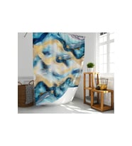 Banyo Duş Perdesi Mermer Desen Renkli Dijital Baskılı Banyo Perdesi, Tek Kanat C Halkalı-180x200 Cm