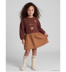LCW Kids Kahverengi Bisiklet Yaka Kız Çocuk Elbise