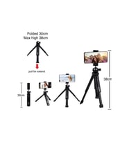 Ayarlanabilir 38 cm Tripod ve Selfie Çubuğu, Telefon ve Kamera Uyumlu