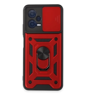 Newface Xiaomi Redmi Note 12 5G Kılıf Pars Lens Yüzüklü Silikon - Kırmızı