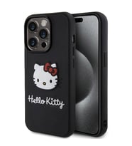 Apple iPhone 15 Pro Max Uyumlu Kılıf Hello Kitty Orjinal Lisanslı Yazı ve İkonik Logolu 3D Rubber Kitty Head Kapak (Siyah)