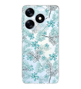 PrintiFy Tecno Spark 10CUyumlu Kamera Korumalı Floral Su Yeşili Tasarımlı Şeffaf Silikon Kılıf