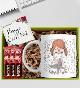 Kişiye Özel Kitap Kurdu Kupa Bardak Kahve Hediye Seti