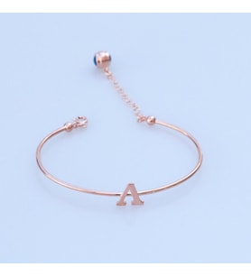 Rose Gold Kaplama Nazar Boncuklu A Harfi Gümüş Bileklik
