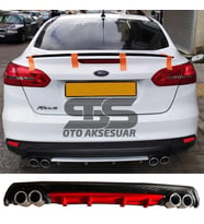 Ford Focus 3 Difüzör Arka Tampon Eki 4 Egzoz Çıkışlı Kırmızı Lüx Tip