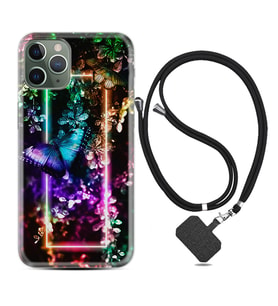 Apple iPhone 11 12 13 14 Pro Max Kılıf Boyun Askılı Silikon Butterfly Neon 1684