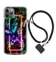 Apple iPhone 11 12 13 14 Pro Max Kılıf Boyun Askılı Silikon Butterfly Neon 1684
