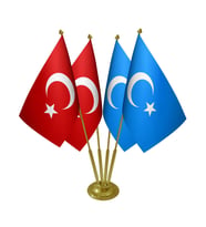 Masa Üstü Doğu Türkistan Bayrağı Türk Bayrağı Dörtlü Pirinç Direk Masa Bayrak Seti