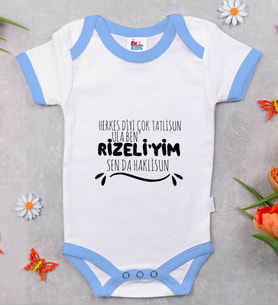 BK Kids Rizeliyim Tasarımlı Mavi Bebek Body Zıbın-1