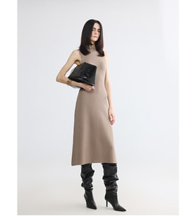 LCWAIKIKI Classic Kahverengi Bisiklet Yaka Bodycon Triko Elbise