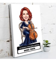 Viyolonsel Sanatçısına Hediye Kadın Karikatürlü Kanvas Tablo