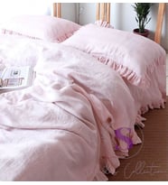 % 100 Pamuk PEMBE FIRFIRLI KETEN Çift Kişilik Nevresim Takımı (200 x220)