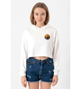 One Piece Anime Thousand Sunny Ekru Kadın Crop Kapşonlu
