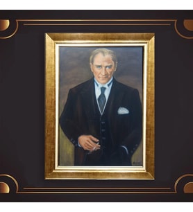 Özel Seri Paspartulu Çerçeveli Atatürk Tablo l159 (Gold)