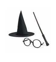 Harry Potter Tarzı Çocuk Seti - Siyah Keçe Şapka, Asa, Gözlük