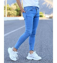 Buz Mavi Düz Skinny Fit Erkek Kot Pantolon
