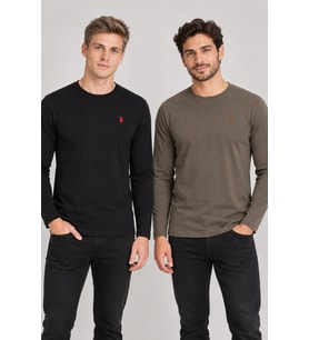 Dewberry Erkek Pamuklu Yuvarlak Yaka Sweatshirt 2'li Set Siyah-Haki T8588 Jean Kombinleri, Seyahat Gardırobu