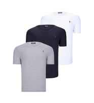 ÜÇLÜ SET T8568 DEWBERRY V YAKA ERKEK T-SHIRT-KOYU LACİVERT-KAR BEYAZ-AÇIK GRİ (Karışık)